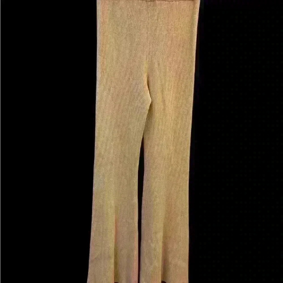 Abercrombie & Fitch Ribbed Kick Flare Beige High Rise Sweater Lounge Pants Sz M - Picture 3 of 8